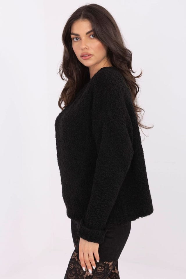 Love Lace Love Lace Women's Stylish Casual Textured Sweater with Round Neck in Black - 2
