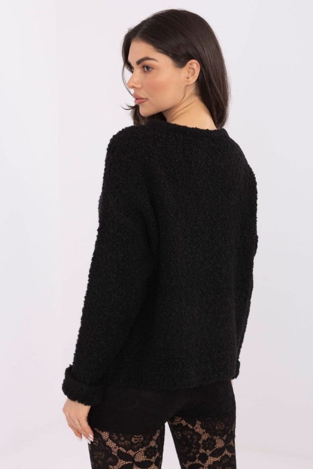 Love Lace Love Lace Women's Stylish Casual Textured Sweater with Round Neck in Black - 3