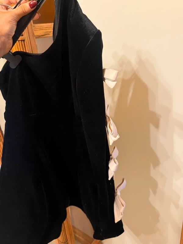 ASOS Asos luxe velvet off the shoulder mini dress with cream bows