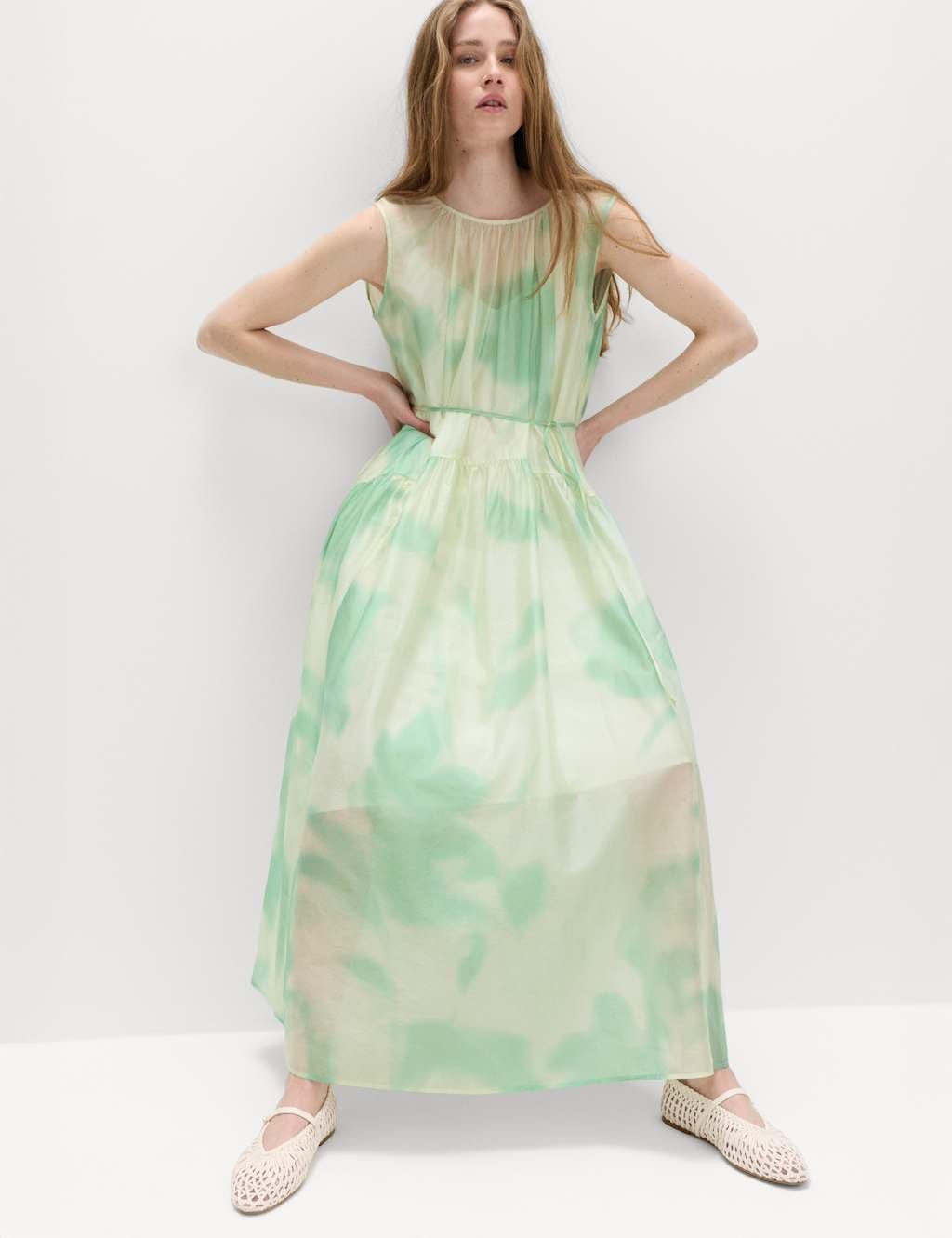 M&S Green Mix Floral Midi Tiered Dress