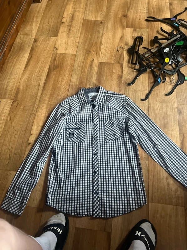 New Look Spotted blue and white button shirt