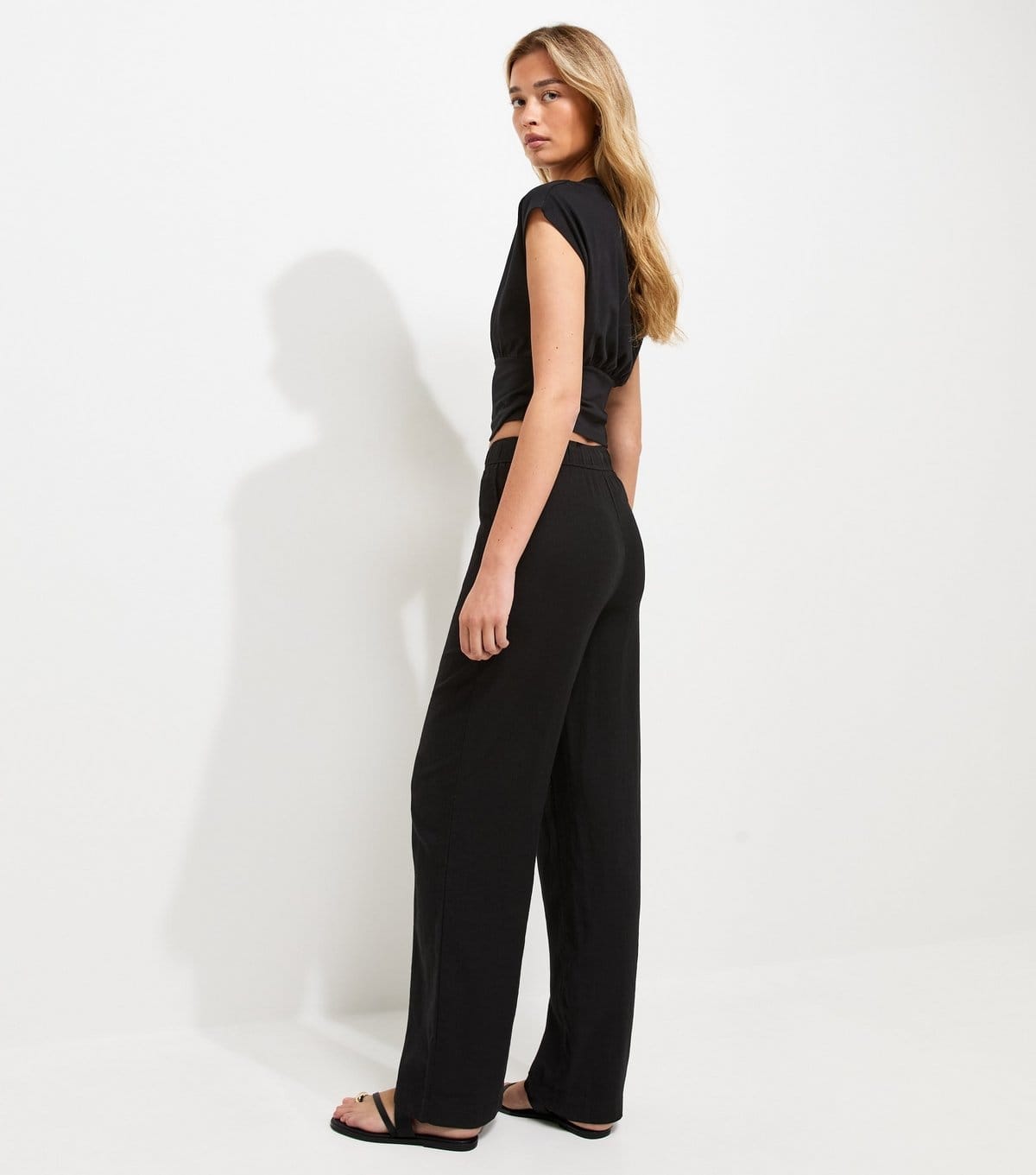 New Look Women's Tall Black Linen Rich Wide Leg Trousers New Look - 4