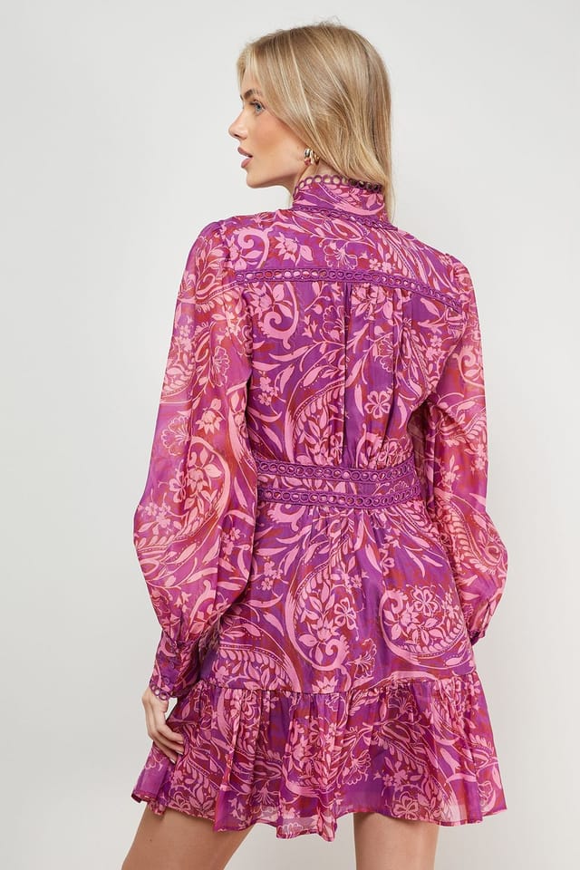 Oasis Oasis Women's Printed Lace Trim Boho Shirt Mini Dress in Floral - 3