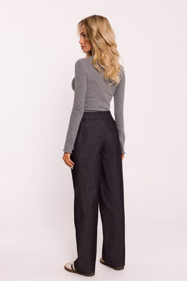 Love Lace Love Lace Women's Cotton Wide Leg Trousers Elastic Waist in Grey - 2