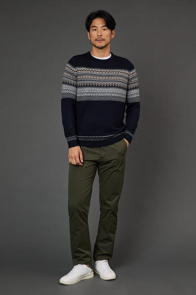 Burton Burton Men's Navy Fairisle Placement Christmas Jumper - 2