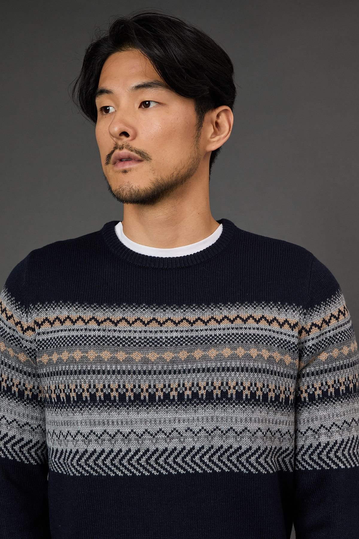 Burton Burton Men's Navy Fairisle Placement Christmas Jumper - 3