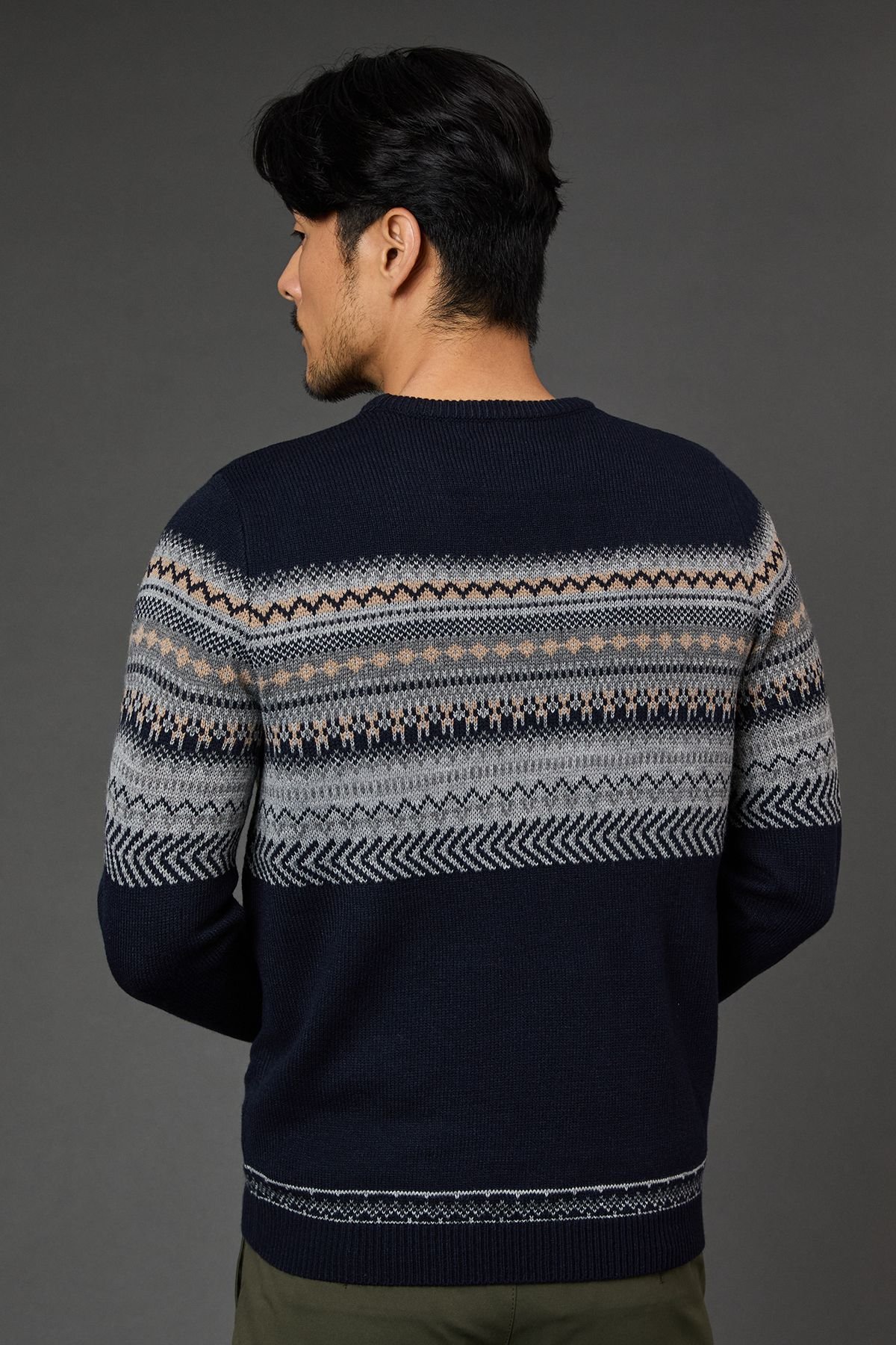 Burton Burton Men's Navy Fairisle Placement Christmas Jumper - 4