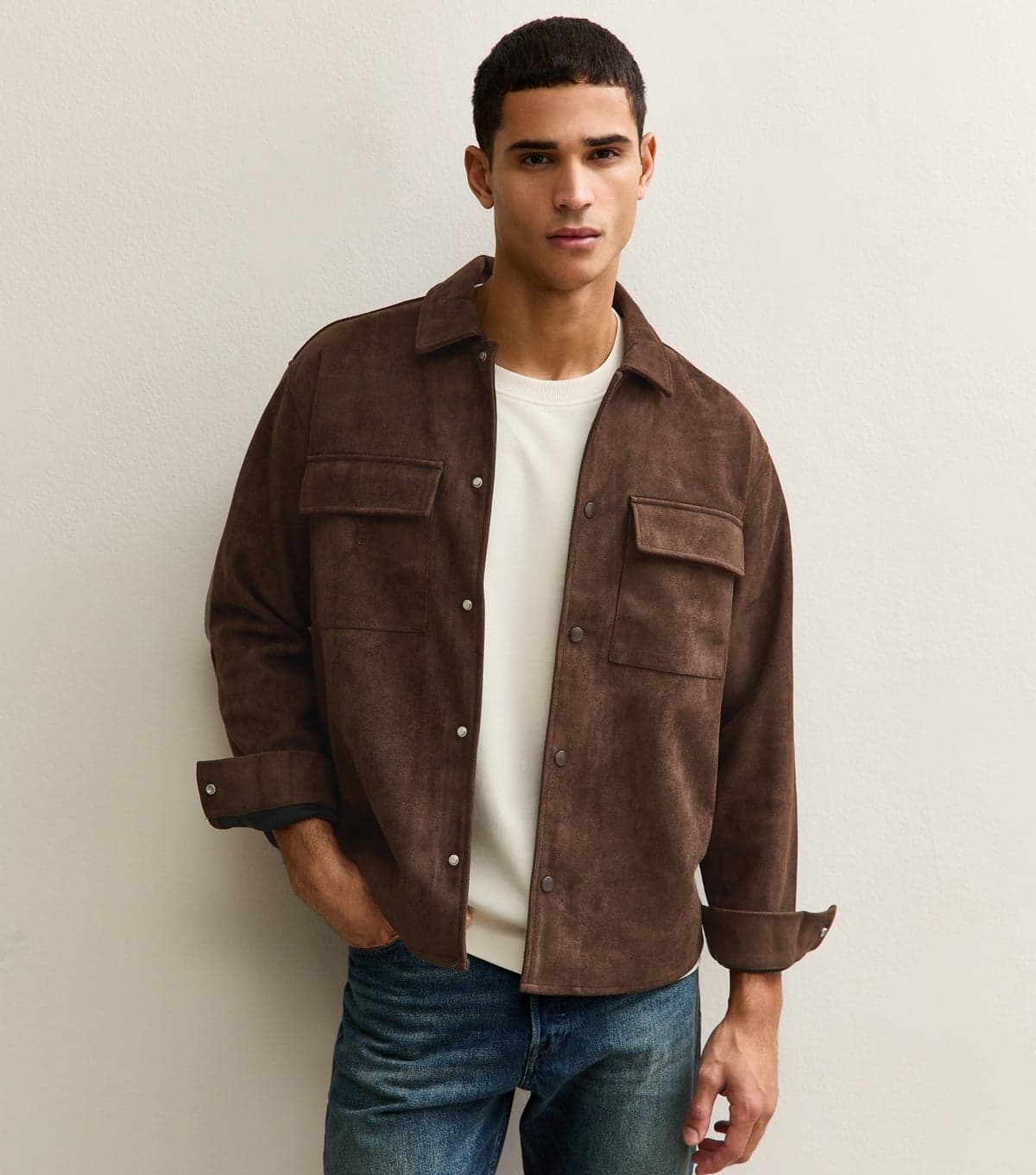Only and Sons Men's Brown Faux Suede Shacket Only and Sons New Look