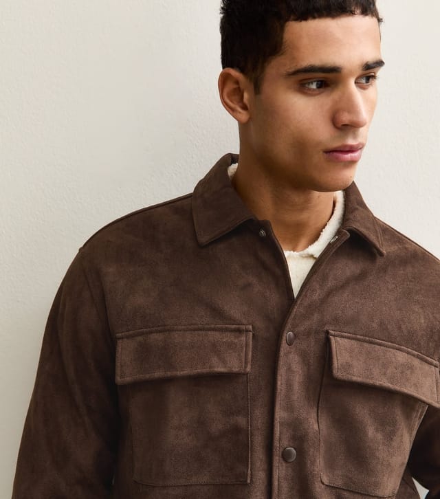 Only and Sons Men's Brown Faux Suede Shacket Only and Sons New Look - 2