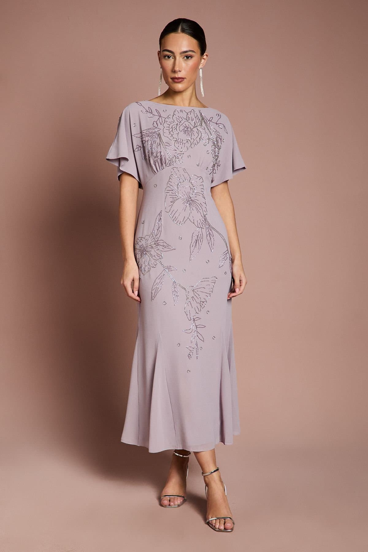 Coast Coast Women's Beaded Batwing Georgette Midi Dress in Mauve