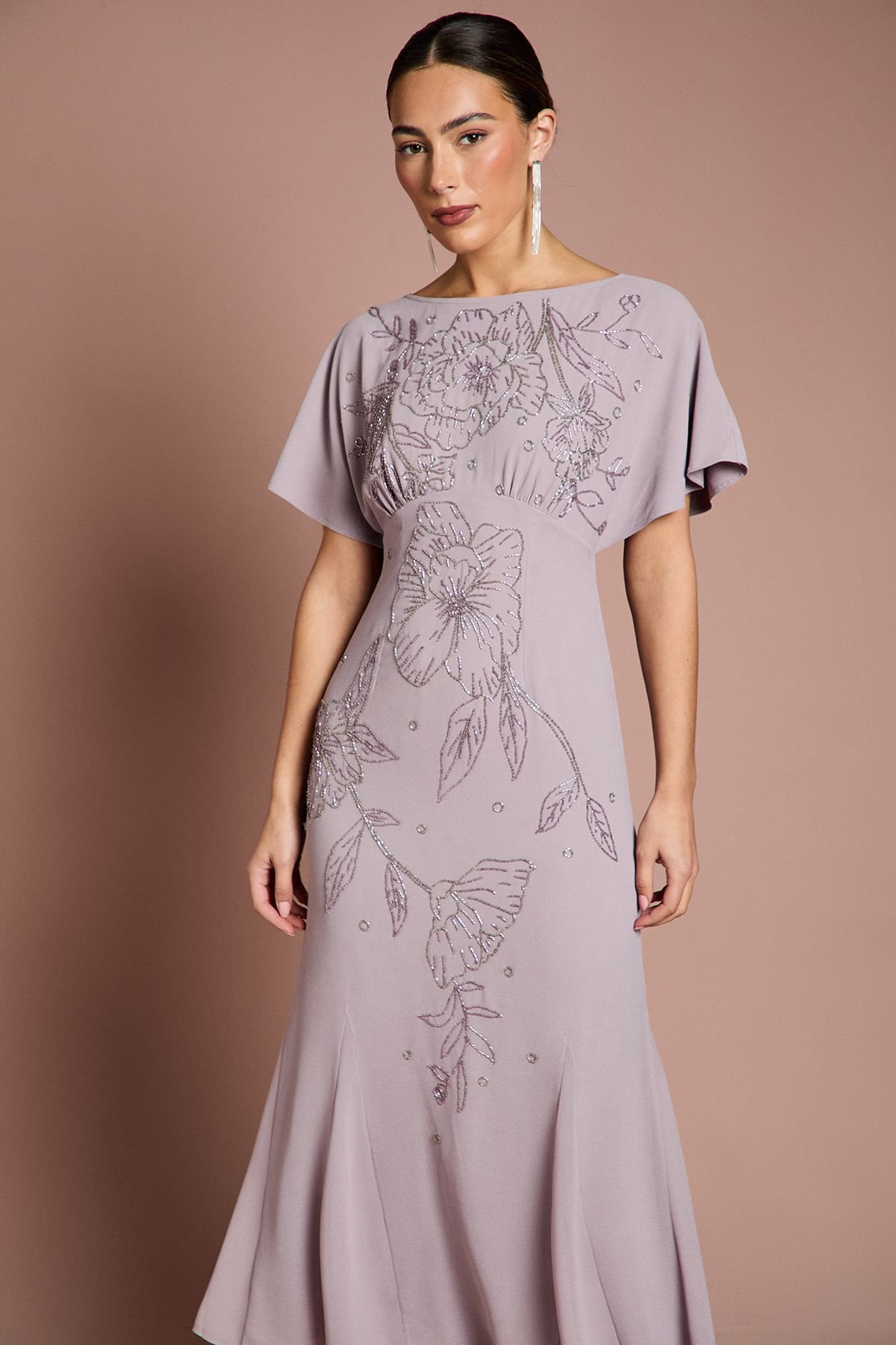 Coast Coast Women's Beaded Batwing Georgette Midi Dress in Mauve - 4