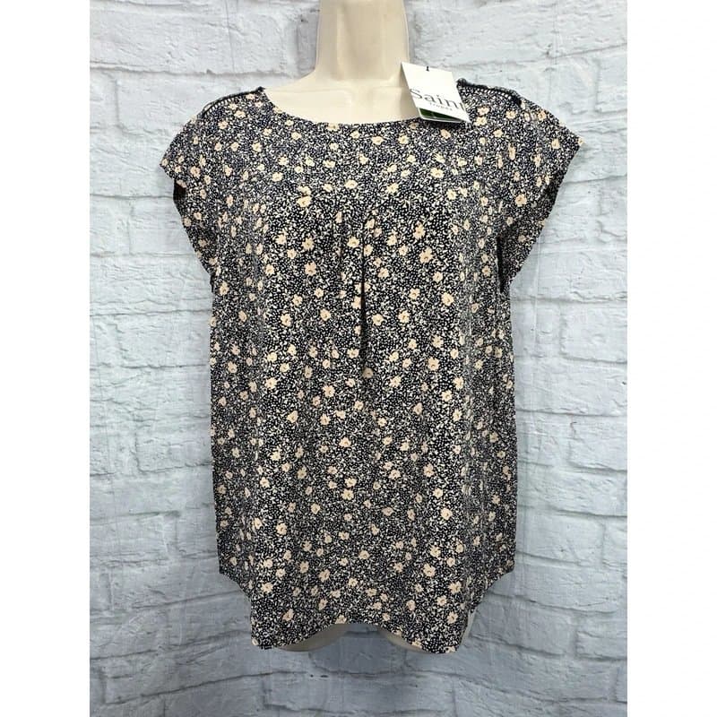 Saint Tropez Saint Tropez Blouse Top Size M Cottagecore Floral Bloom Summer Blue Beige BNWT