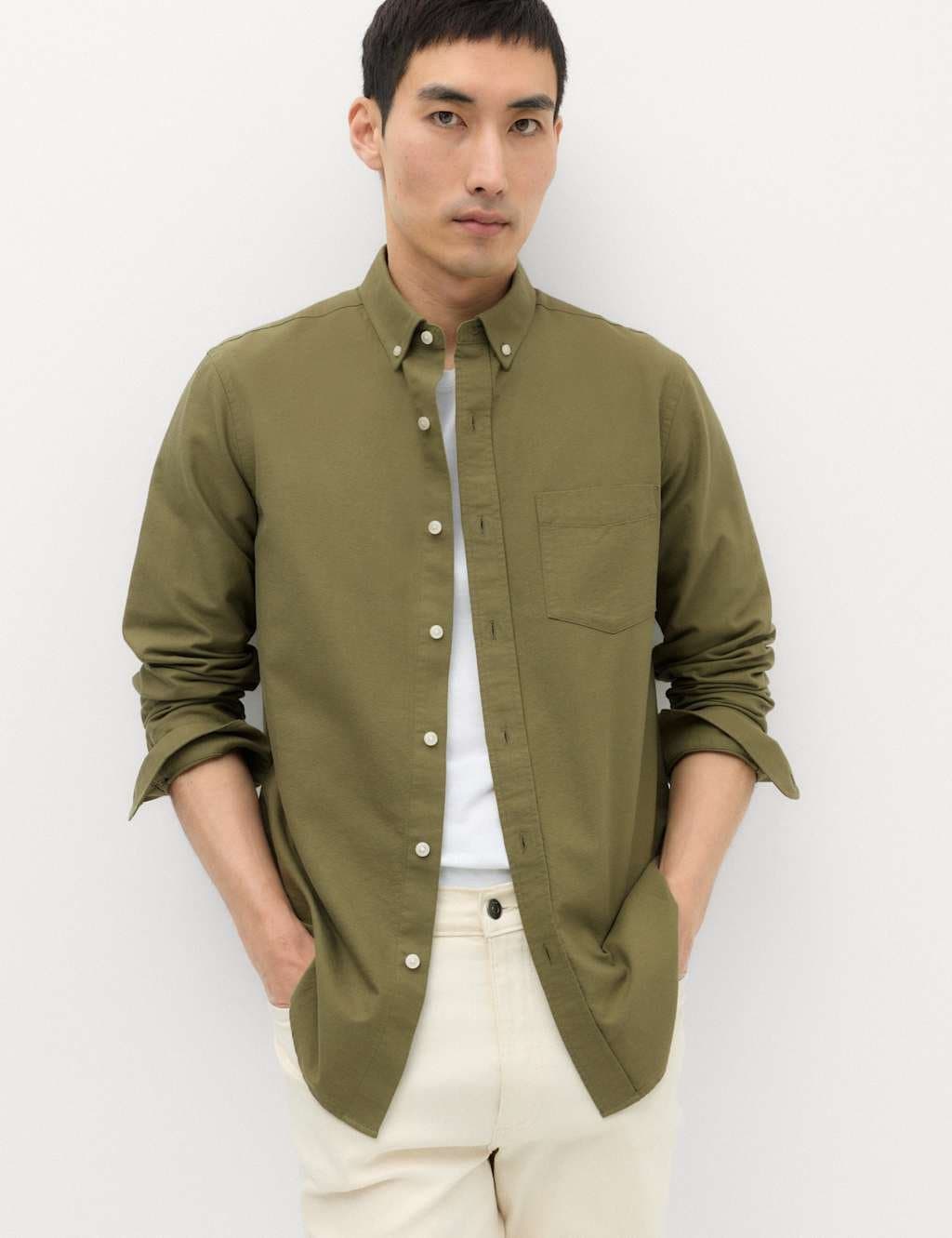 Marks & Spencer M&S Pure Cotton Ultimate Oxford Shirt Sage