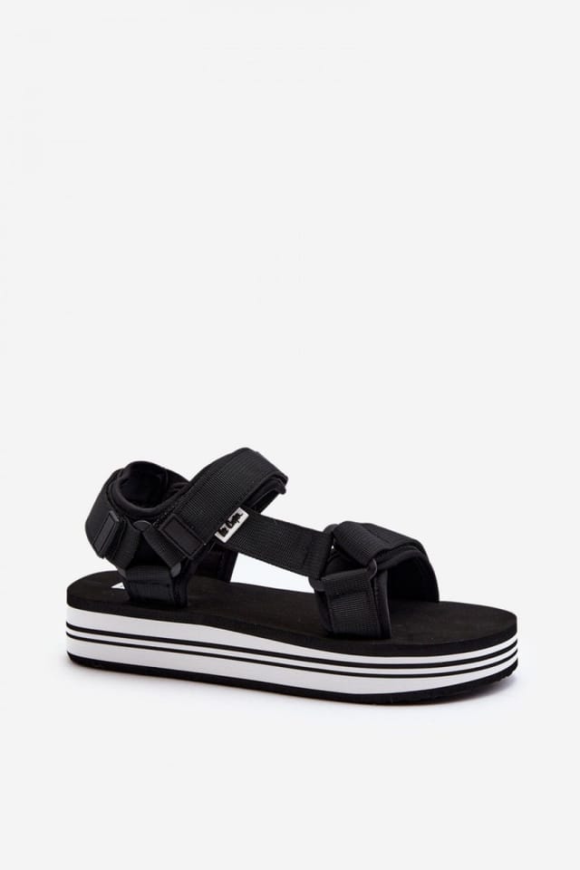 Love Lace Love Lace Women's Lee Cooper Textile Step In Platform Sandals with Logo Velcro in Black - 2