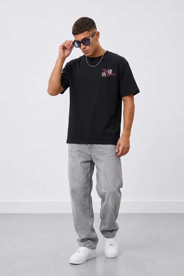 LONDON ATTITUDE LONDON ATTITUDE Men's Tokyo Dragon Premium Cotton Relaxed Fit T-Shirt in Black - 3
