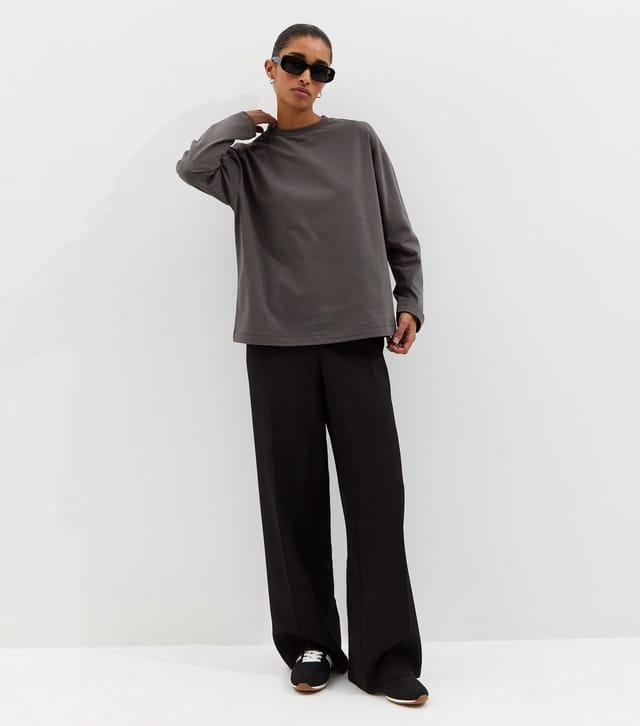 New Look Women's Dark Grey Heavyweight Cotton Long Sleeve T-Shirt New Look - 3