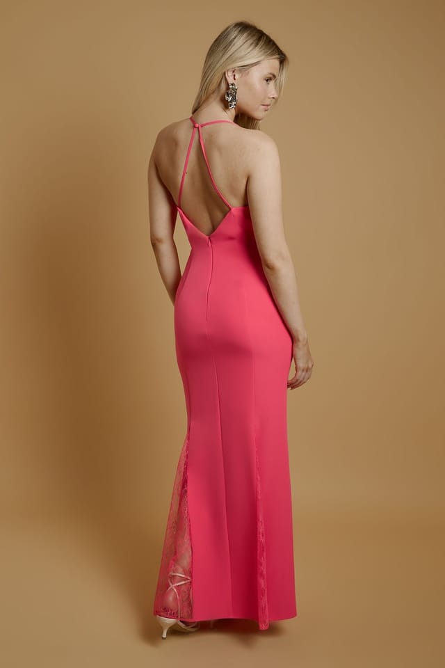 Oasis Oasis Women's Lace Godet Crepe Maxi Dress in Pink - 3