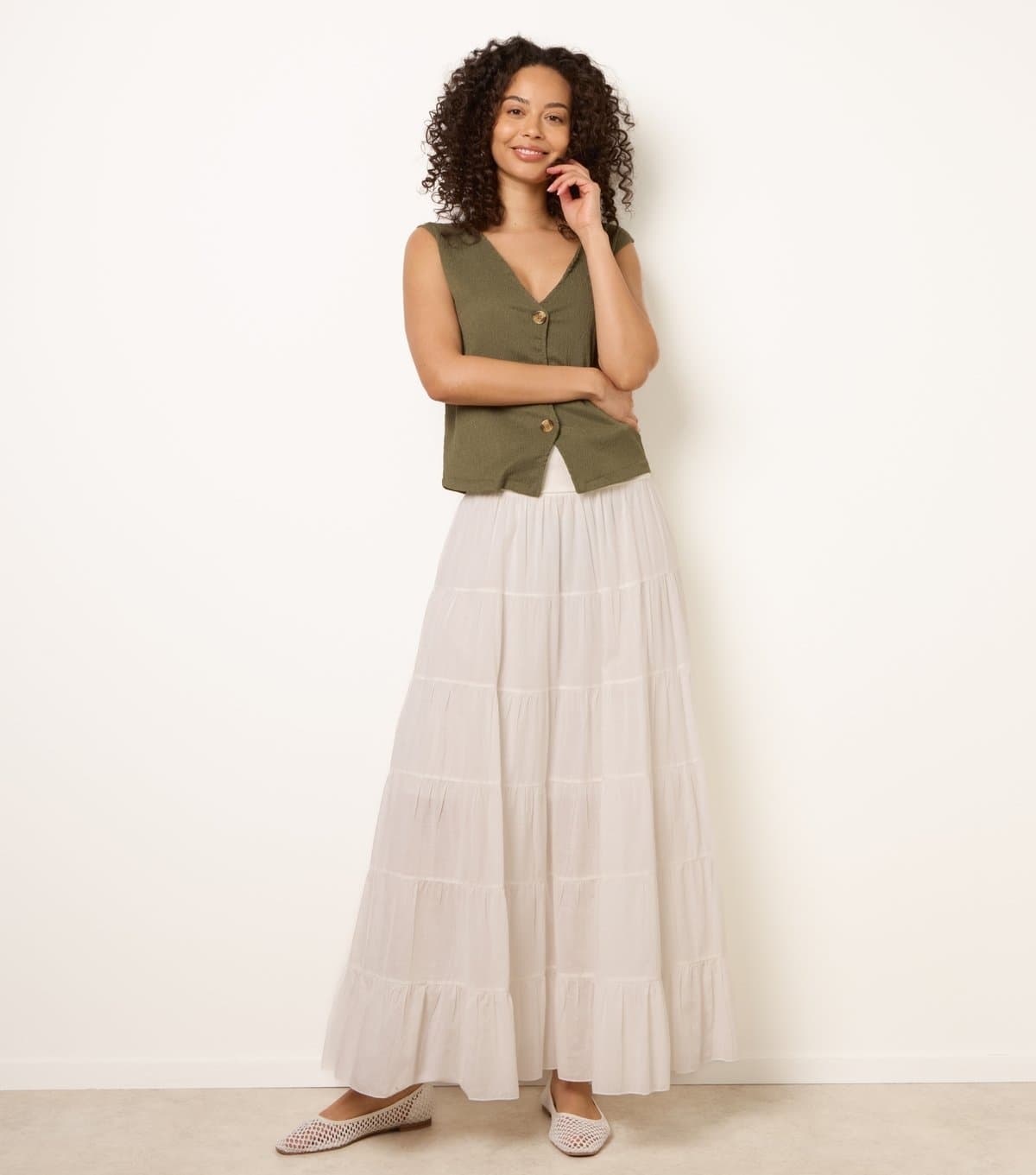 Blue Vanilla Women's Off White Jersey Waistband Tiered Skirt Blue Vanilla New Look