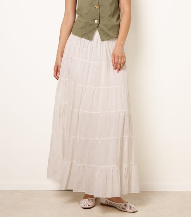 Blue Vanilla Women's Off White Jersey Waistband Tiered Skirt Blue Vanilla New Look - 2