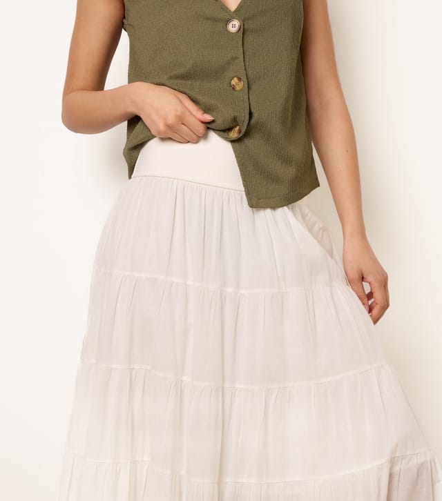 Blue Vanilla Women's Off White Jersey Waistband Tiered Skirt Blue Vanilla New Look - 3