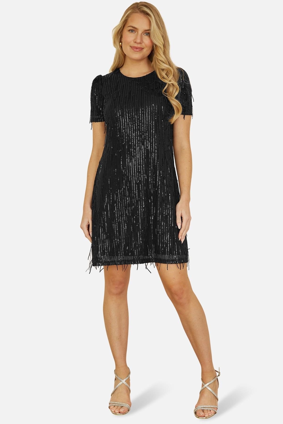 Yumi Women's Black Dripping Sequin Tunic Dress