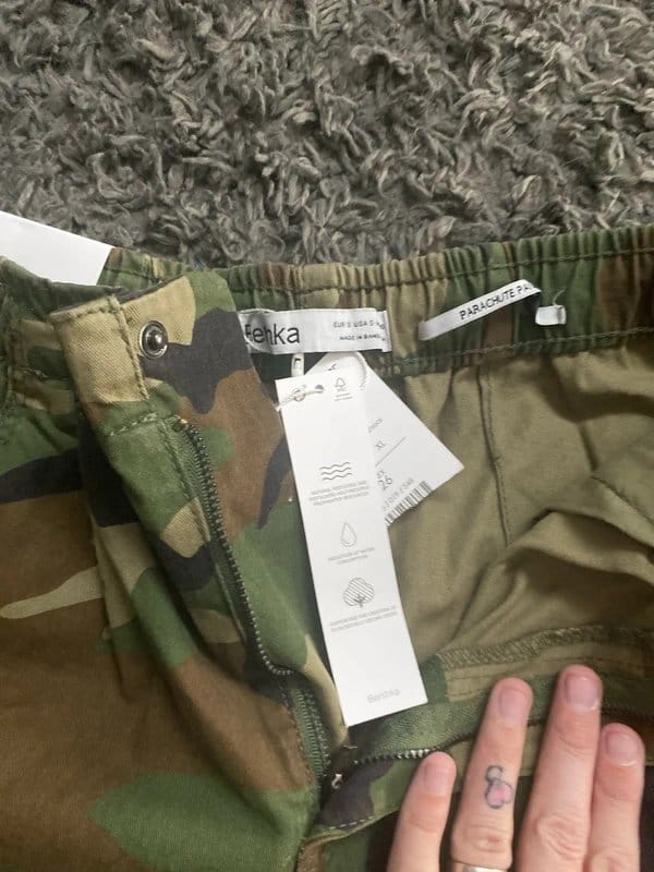 Bershka Green Camo Parachute Pants