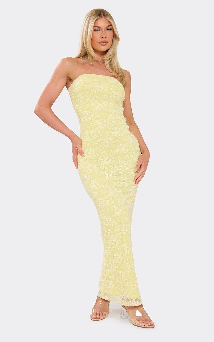 EGO Bandeau Maxi Dress In Lemon Lace, Women's Size UK 6 - 2