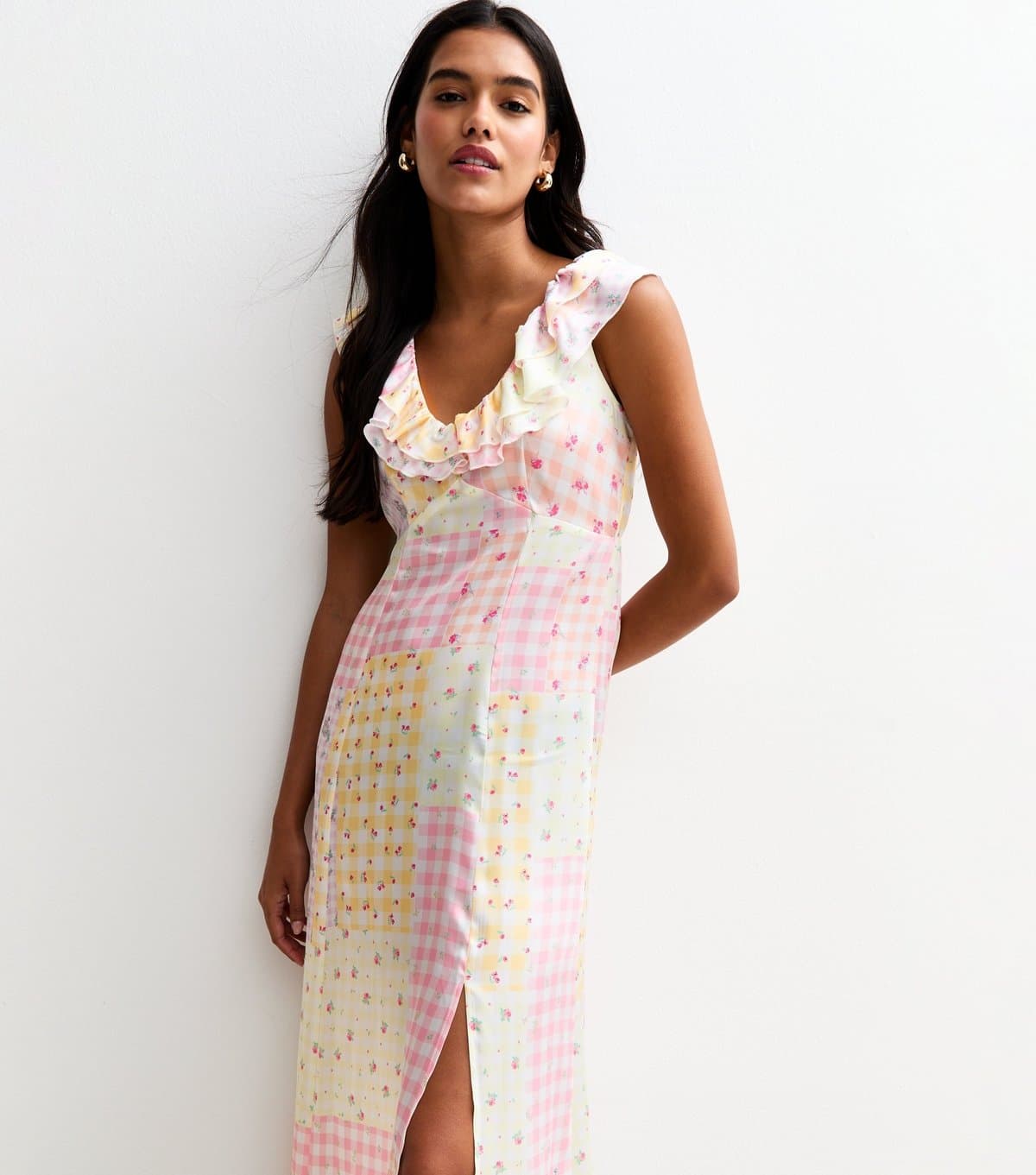 New Look Women's Multicolour Sleeveless Satin Patchwork Print Midi Dress New Look