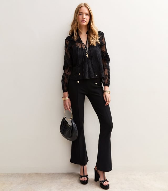 New Look Women's Black Floral Lace High Neck Semi-Sheer Blouse New Look - 3