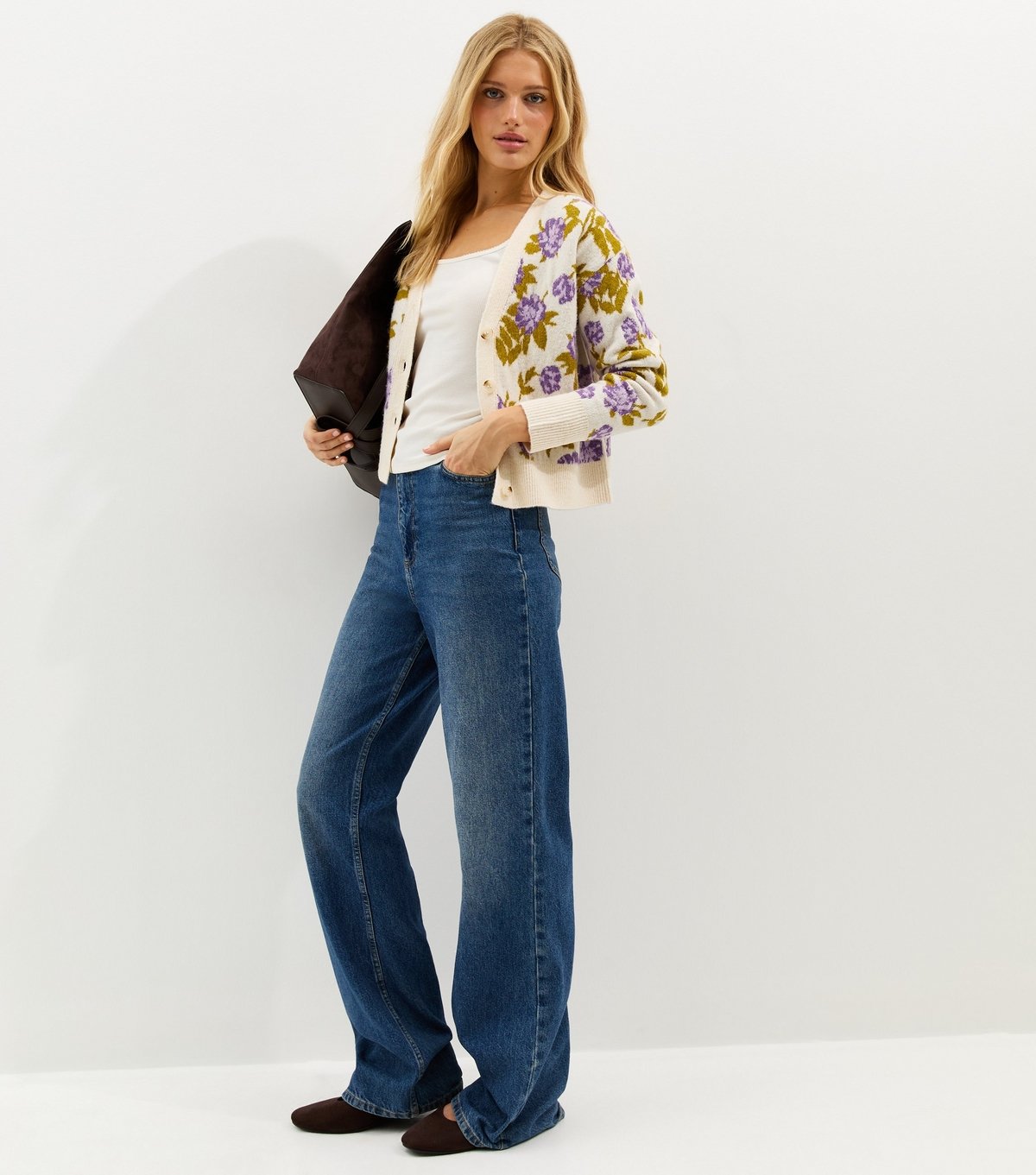 New Look Women's Cream Floral Patterned V-Neck Cardigan New Look - 3