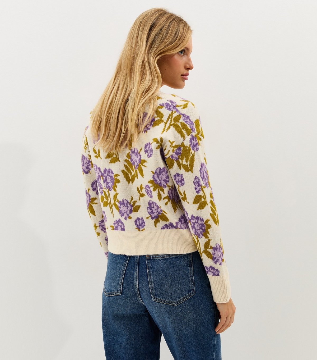 New Look Women's Cream Floral Patterned V-Neck Cardigan New Look - 4