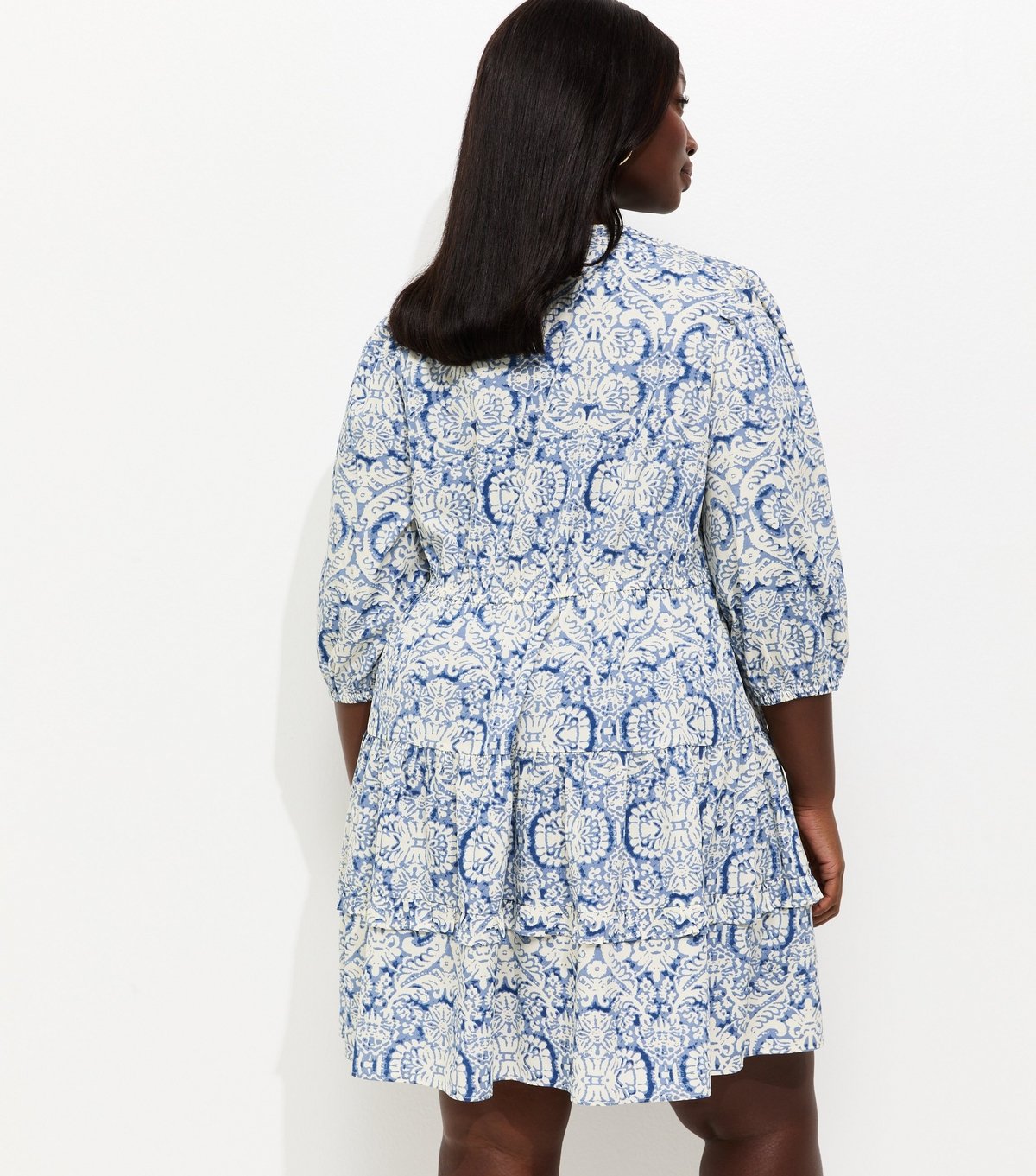 New Look Women's Plus Size Blue Printed Crepe Tiered Mini Dress Curves New Look - 4