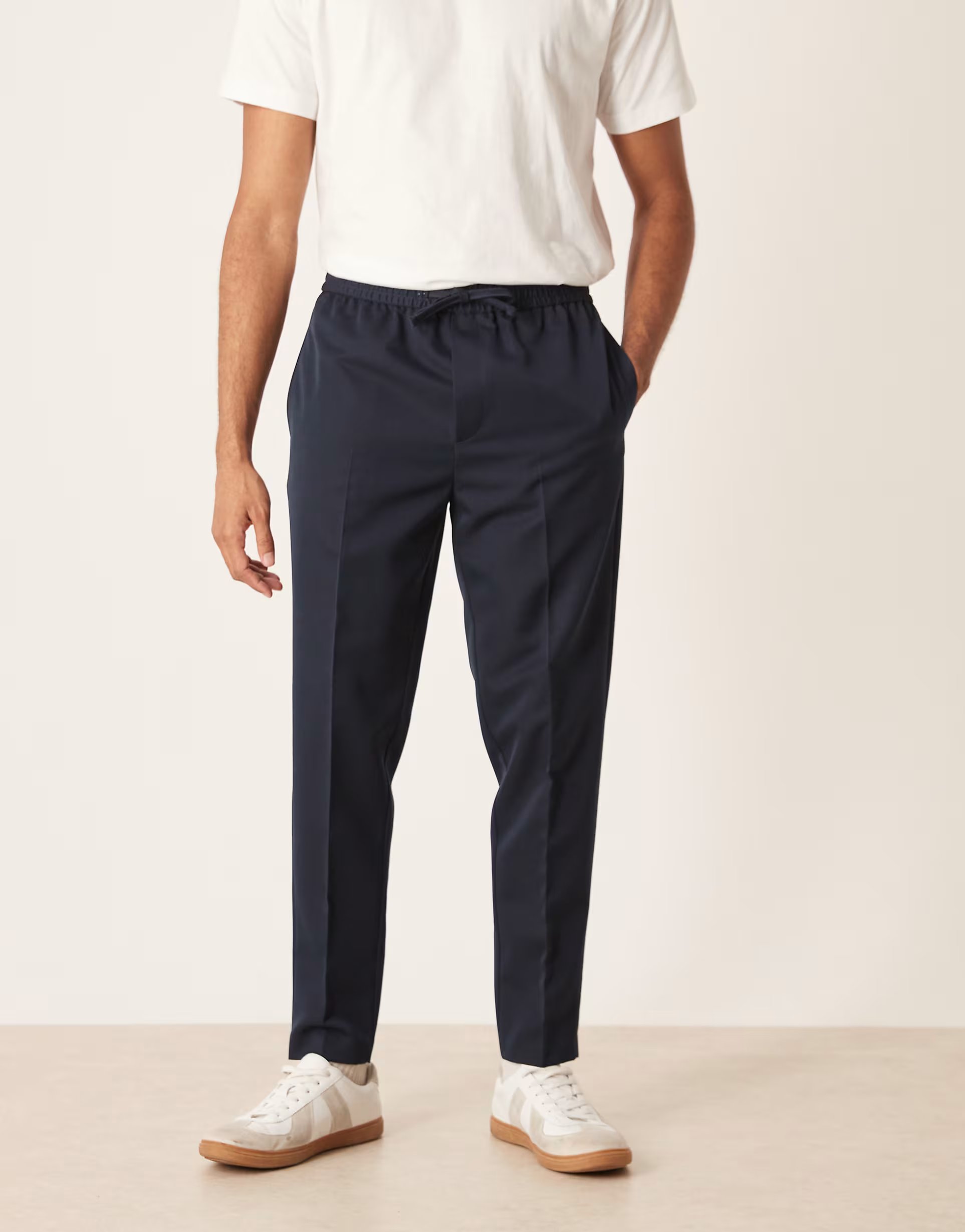 ASOS ASOS DESIGN smart pull on tapered trousers in navy - 1