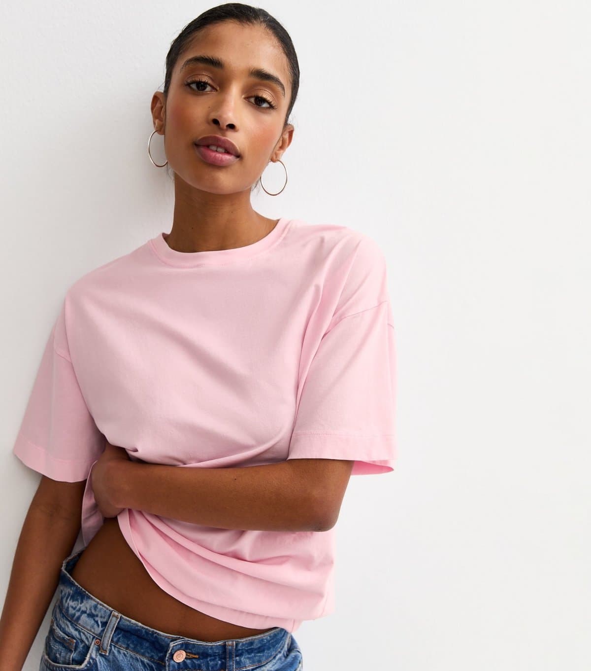New Look Women's Light Pink Cotton Oversized T-Shirt New Look
