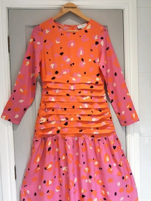 Never Fully Dressed Pink Orange Leopard Midi Dress