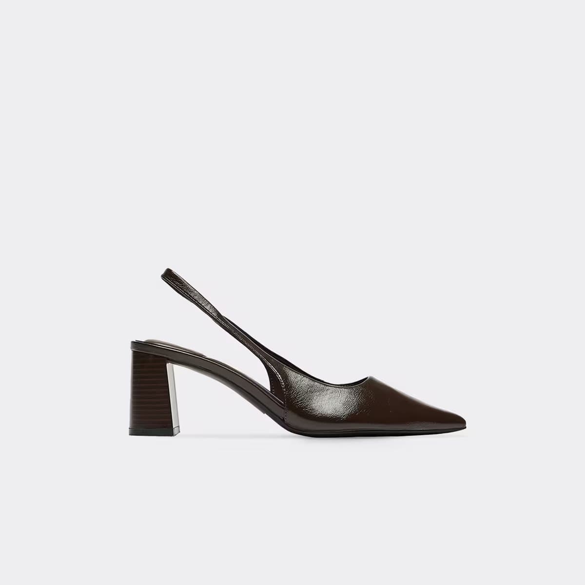 EGO Laynee Pointed Toe Slingback Block Court Heel In Brown Faux Leather, Women's Size UK 3