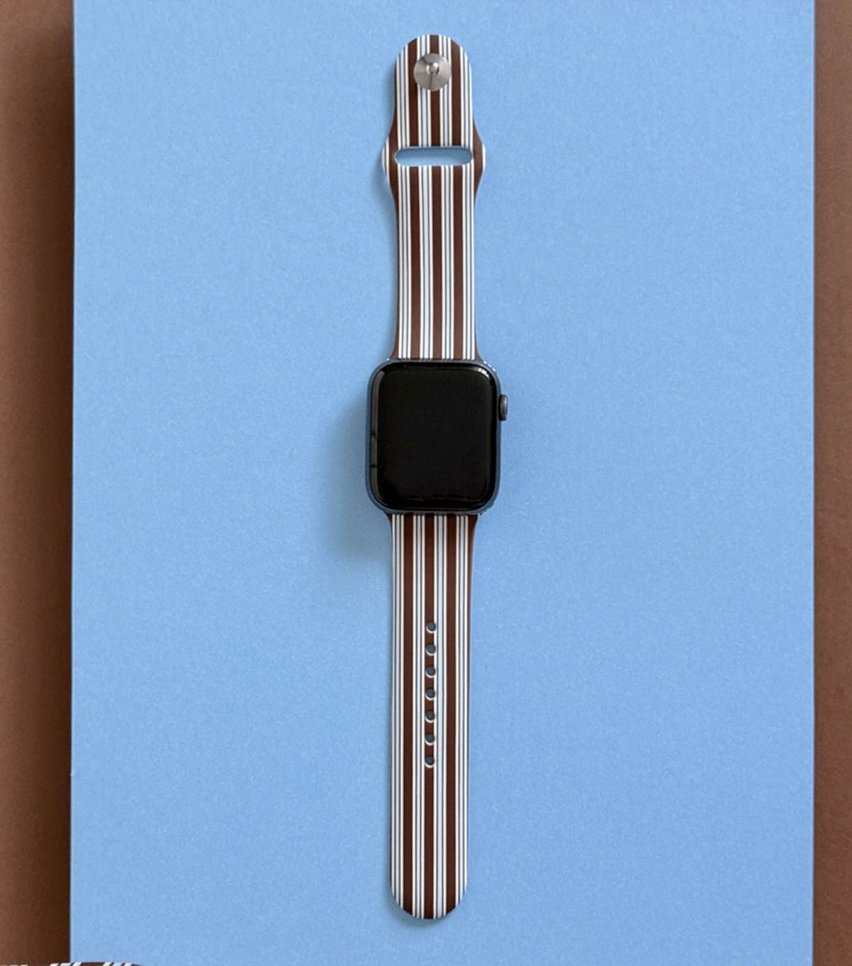 Coconut Lane Brown & Blue Striped Apple Watch Strap Coconut Lane New Look