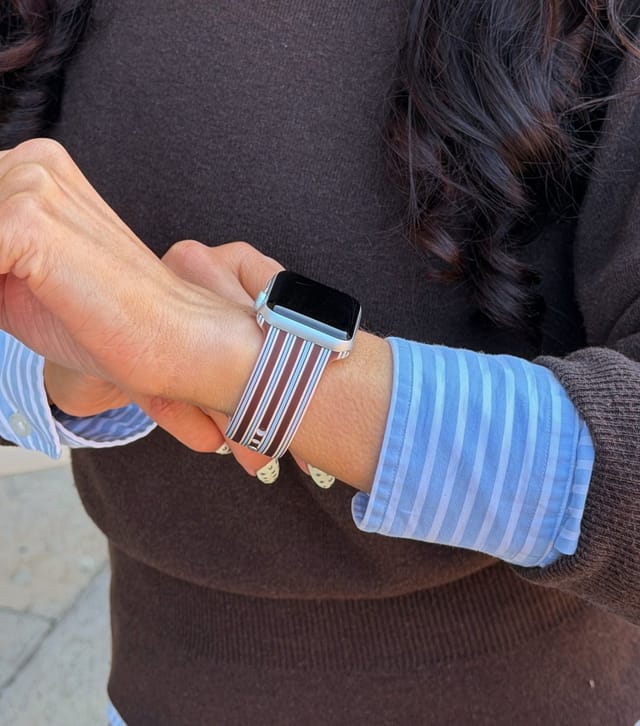 Coconut Lane Brown & Blue Striped Apple Watch Strap Coconut Lane New Look - 3