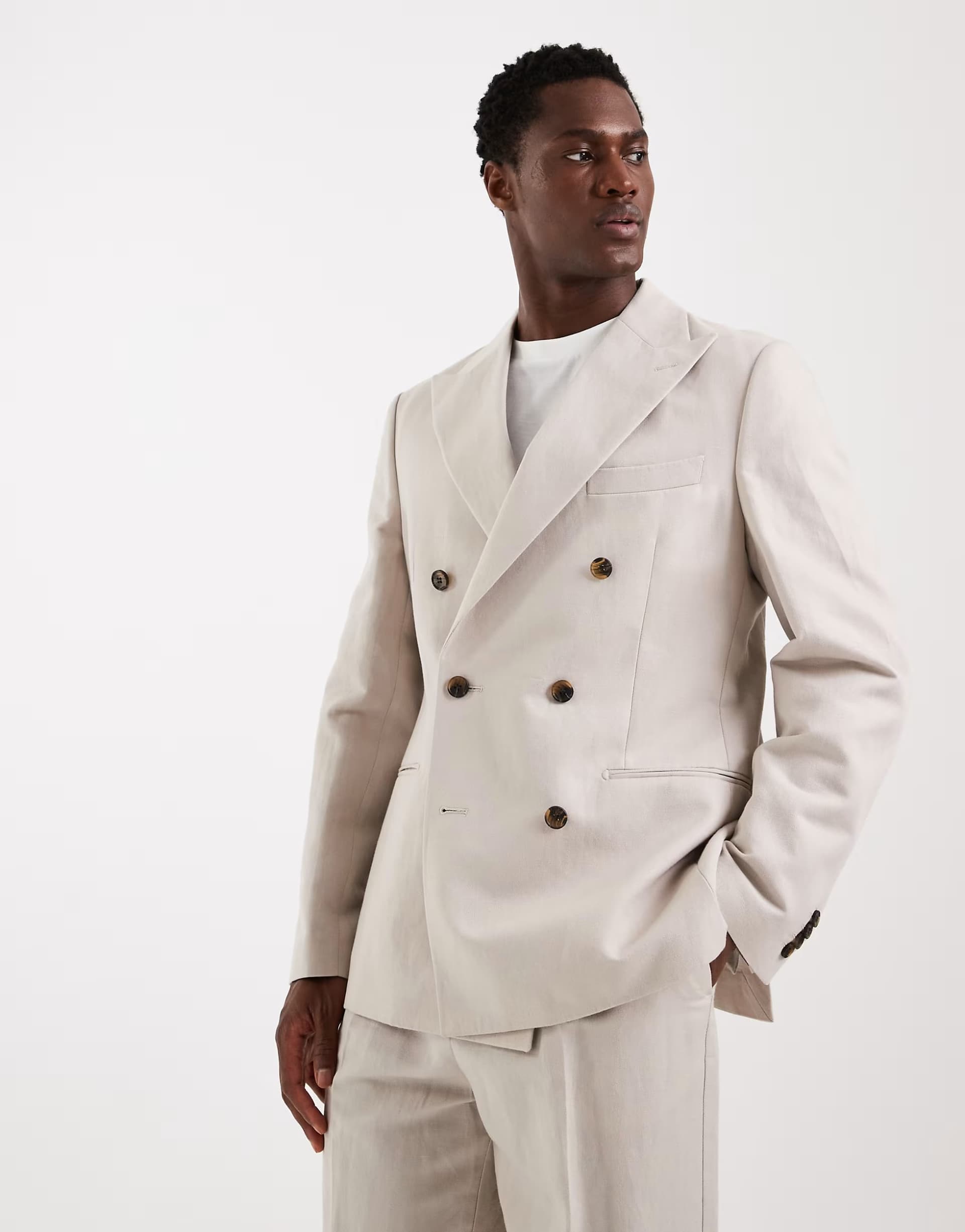 ASOS ASOS DESIGN slim linen rich suit jacket in stone