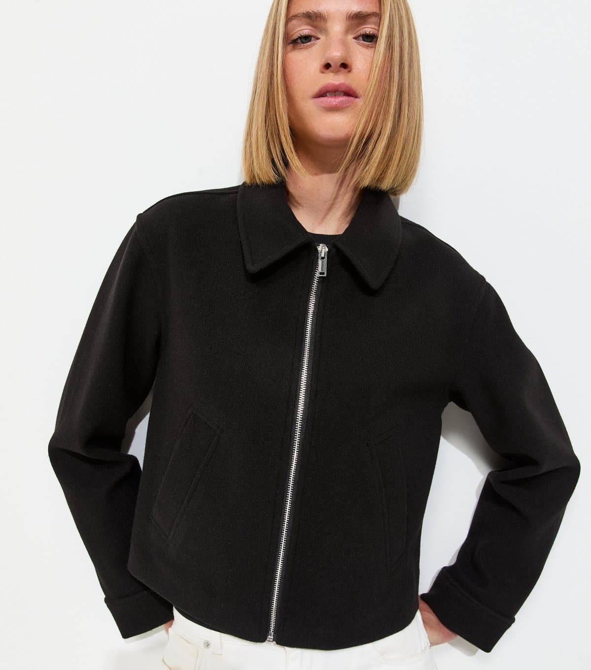 New Look Women's Black Felt Zip Through Shacket New Look