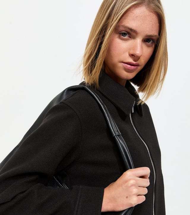 New Look Women's Black Felt Zip Through Shacket New Look - 3