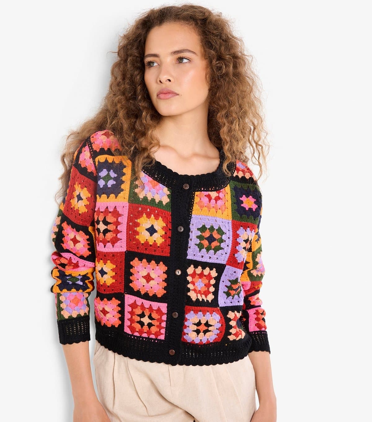 Apricot Women's Black Crochet Squares Cardigan Apricot New Look