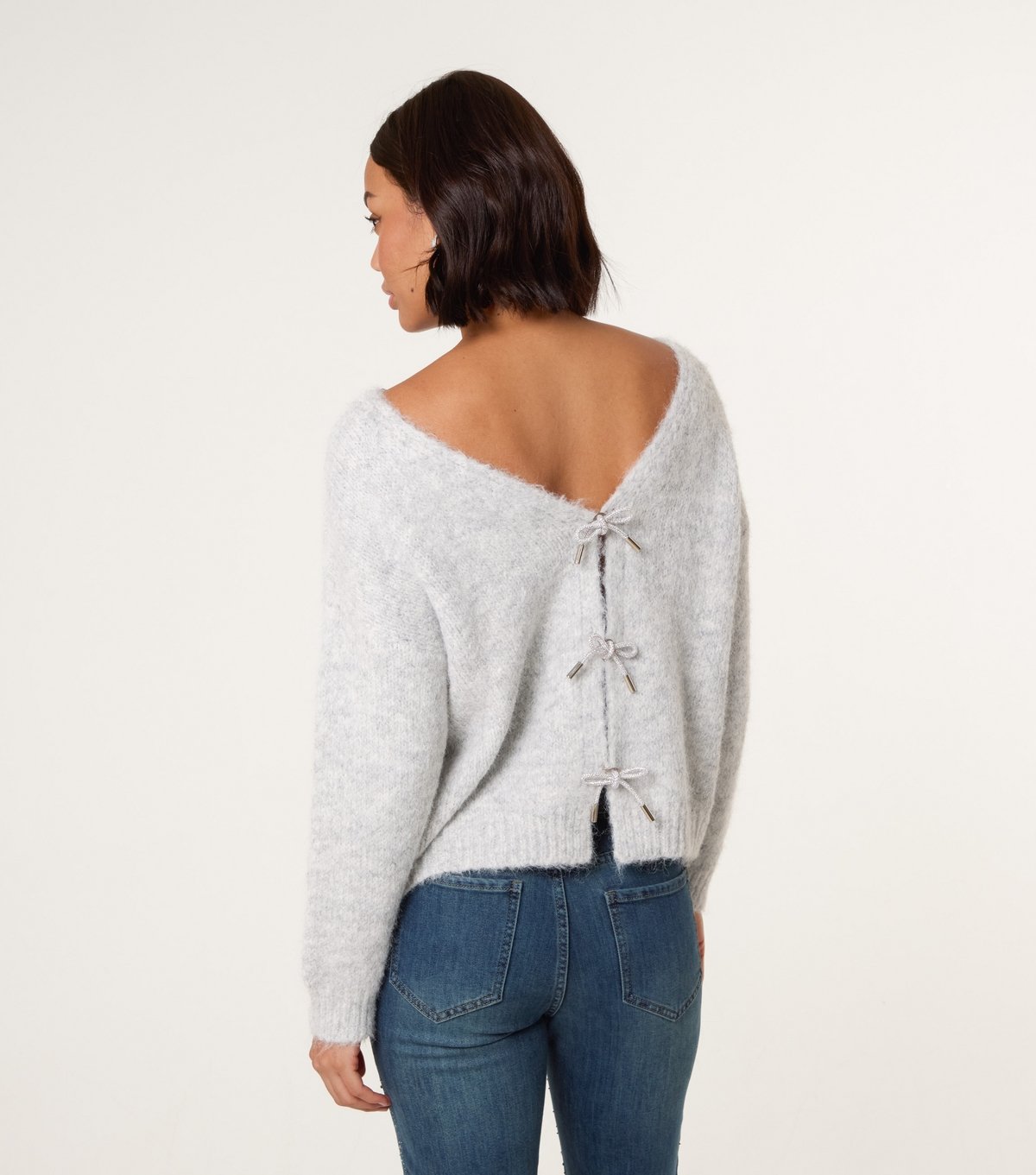 Blue Vanilla Women's Grey Bow Back Jumper Blue Vanilla New Look - 4