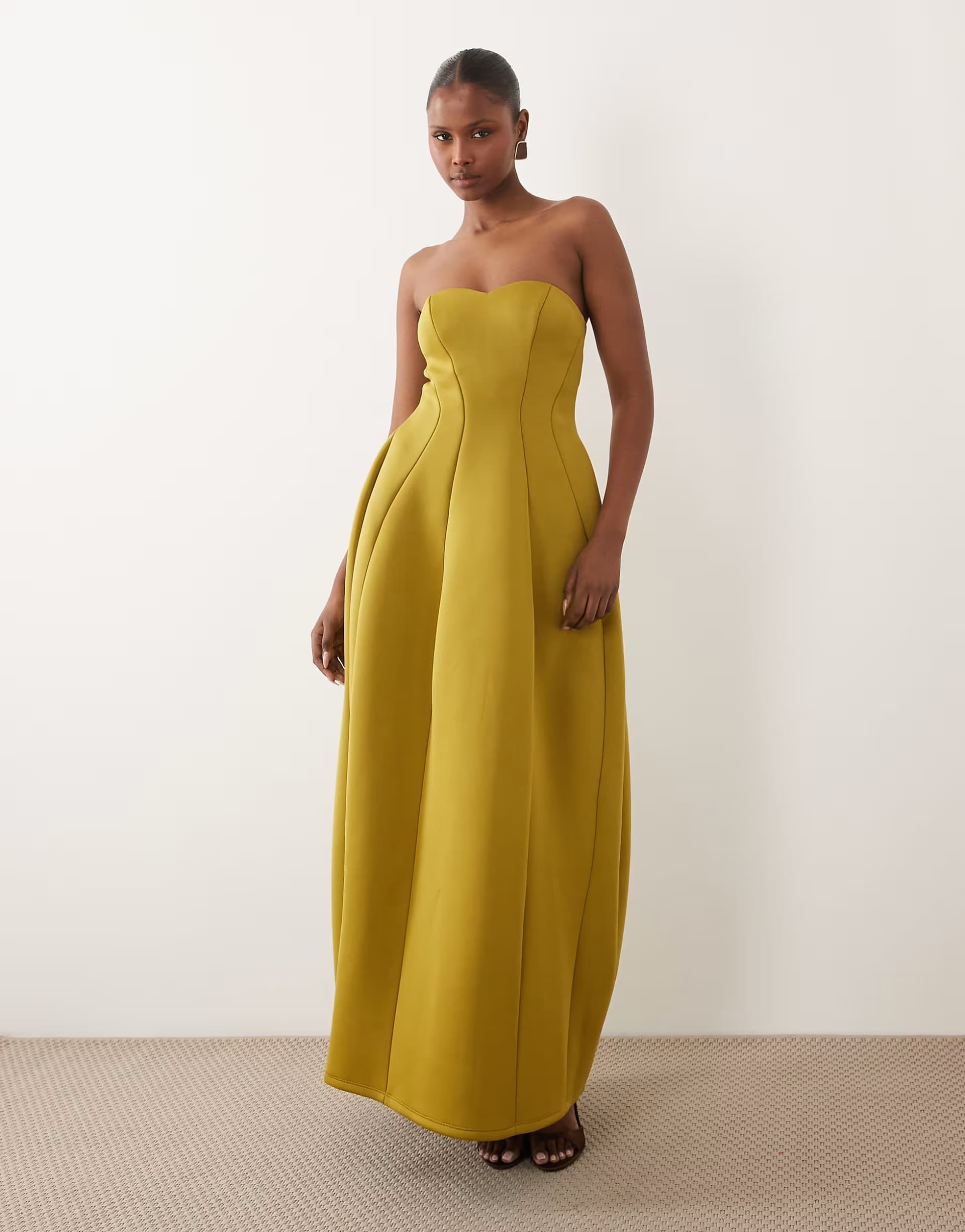 ASOS ASOS DESIGN sweetheart bandeau maxi dress with structured volume skirt in avocado scuba-style fabric