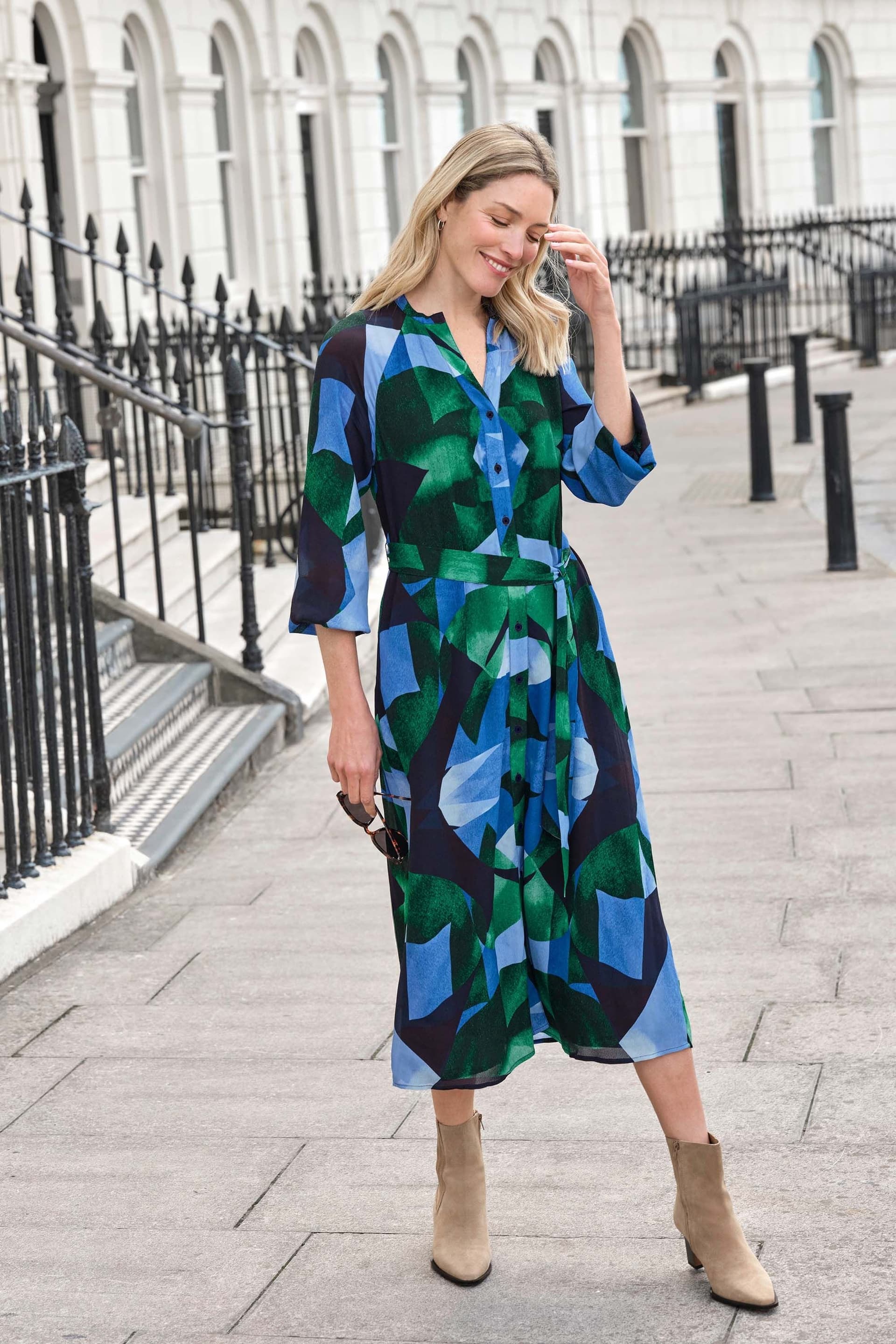 Pure Collection Pure Collection Women's Belted Shirt Dress in Navy