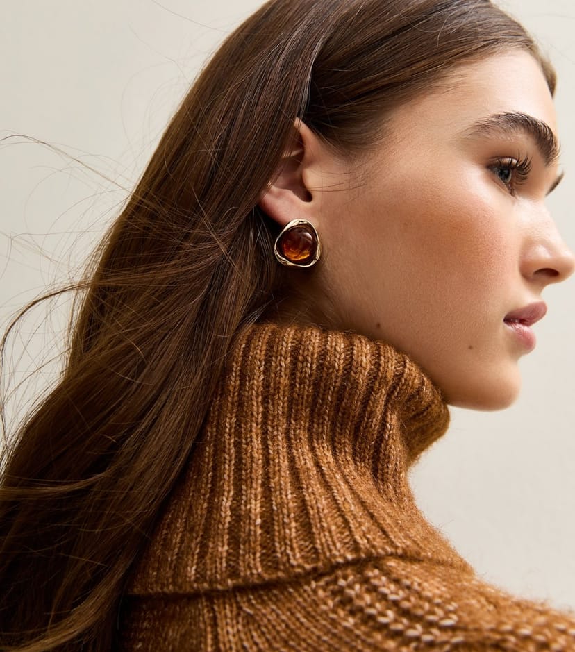 New Look Gold Tone Domed Tortoiseshell Stud Earrings New Look - 1