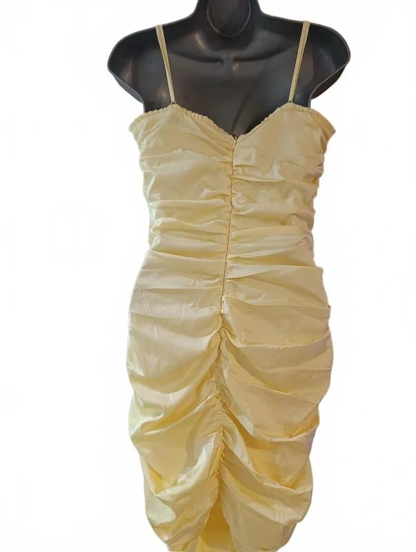 Oh Polly Oh Polly Butter Yellow Ruched Mini Dress UK 14 12 Sweetheart Bodycon Summer