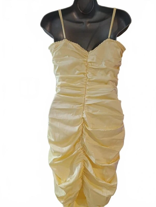 Oh Polly Butter Yellow Ruched Mini Dress