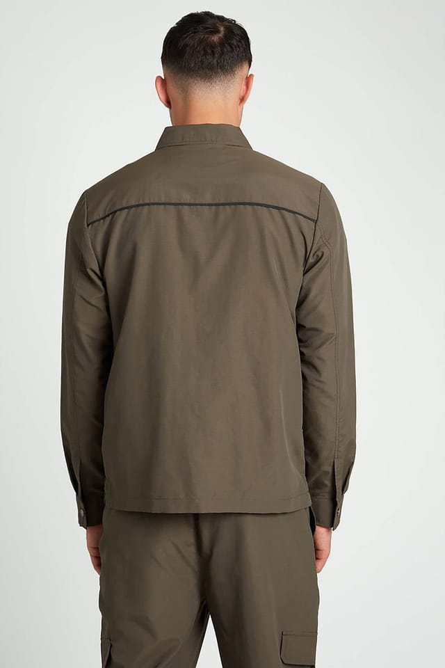 Native Youth Native Youth Men's Utility-Inspired Zip Long Sleeve Overshirt in Khaki - 2
