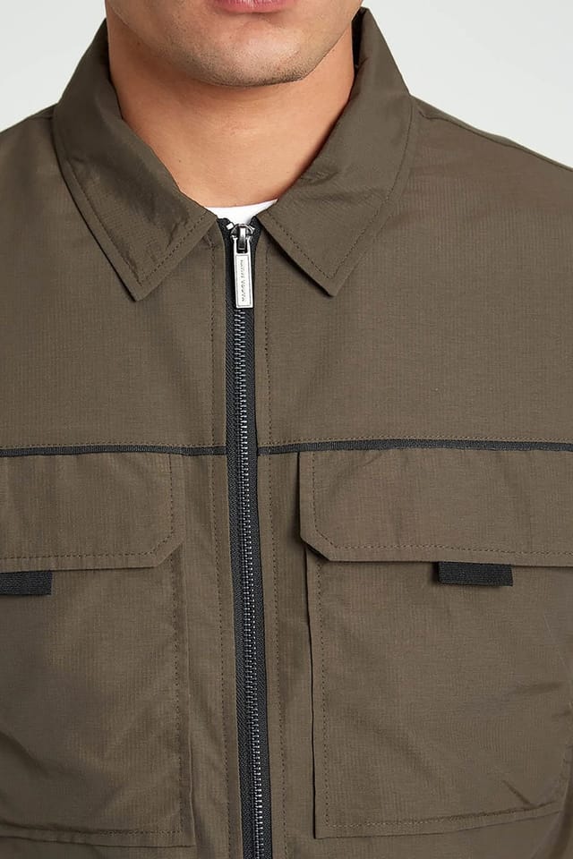 Native Youth Native Youth Men's Utility-Inspired Zip Long Sleeve Overshirt in Khaki - 3